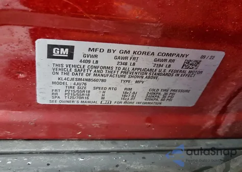 2022 Buick Encore Preferred из США, поврежденный, VIN KL4CJESM4NB560780